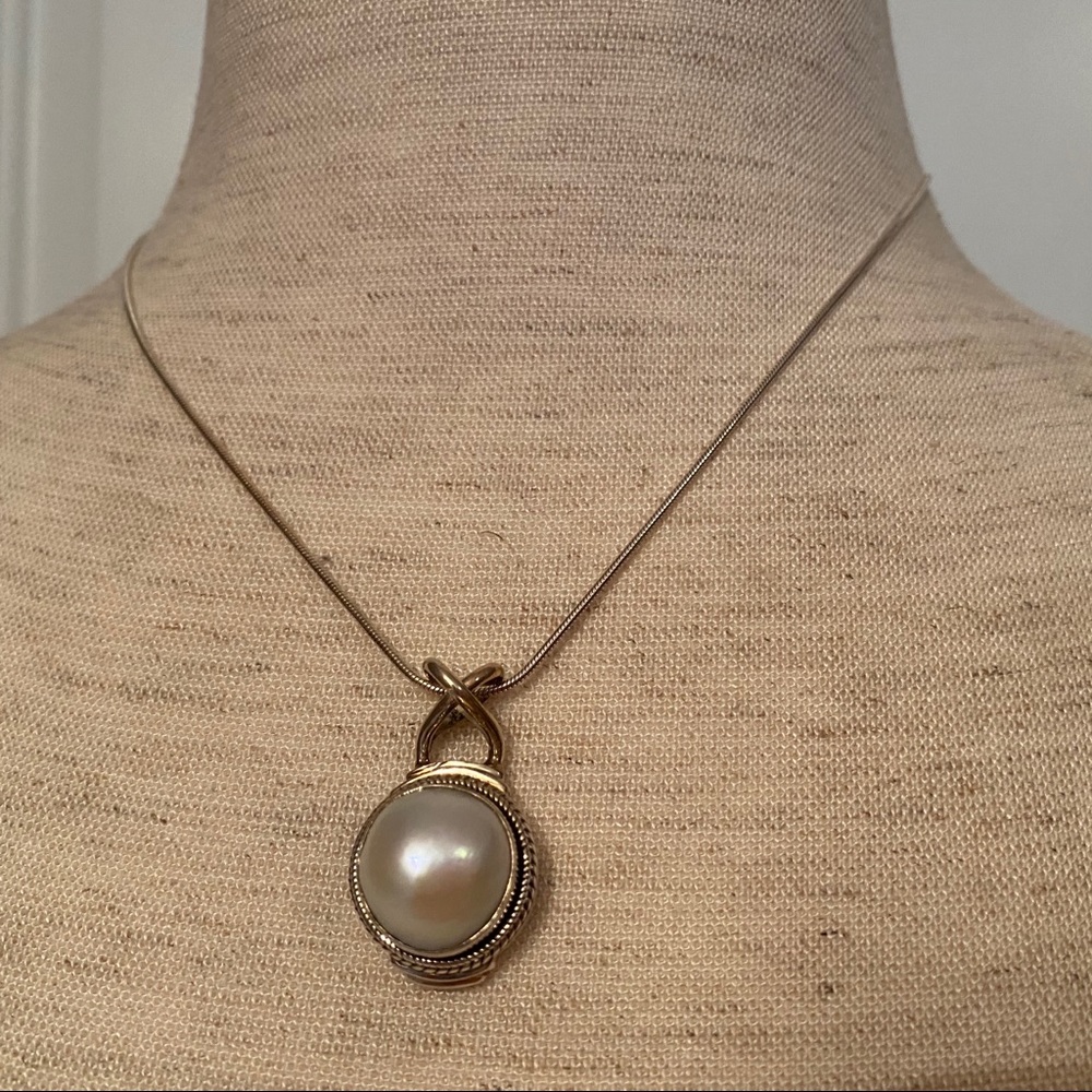 SARDA PENDANT WHITE MABE BLISTER PEARL STERLING SILVER 925 CHAIN ITALY 16”